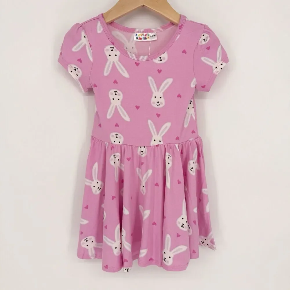 Dot Dot Smile NWT Baby Girl Size 12/24M Pink Easter Bunny Cap Sleeve Twirl Dress